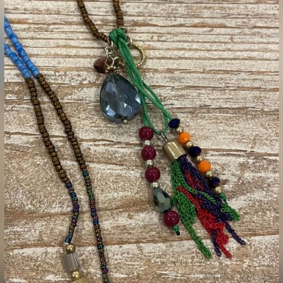 Premier Design Multicolor Beaded Necklace w/Tassel 12" or 24" New In Bag - Picture 3 of 5